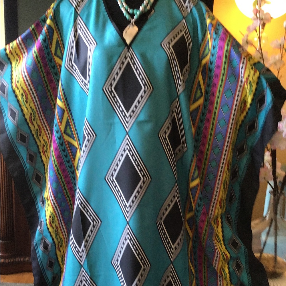 LOWEST🌺 NWT WINLAR (Fits Sizes 0 to4X) TURQUOISE DIAMOND COVERUP/CAFTAN - Picture 9 of 13